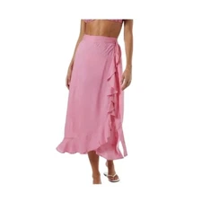 Melissa Odabash Danni Frill Maxi Wrap Skirt Swim Coverup In Rose SZ XS NWT
