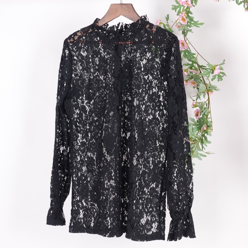 Damen lange Glockenärmel transparent Blumen Spitze Bluse Tops - Bild 8 von 25