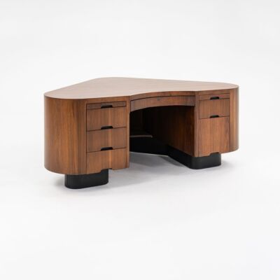 C. 1945 Fletcher Sculptural Art Deco Aviation Executive Desk in Figured Walnut