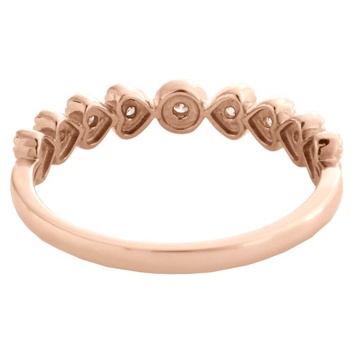 14K Rose Gold Bezel Set Diamond Milgrain Edge Hearts Stackable Ring 0.10 CT. - Picture 4 of 5