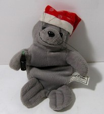 Vintage 1997 Coca-Cola Bean Bag Stuffed Seal w/Red Christmas - Winter Hat