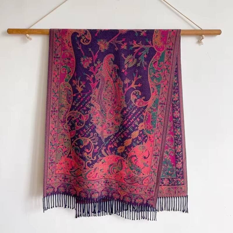 LARGE MULTI COLOURED PASHMINA SCARF/SHAWL/WRAP WITH PAISLEY PATTERN AND TASSELS