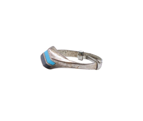 925 Sterling Silver Turquoise & Black Onyx Band Ring, Size 7 - Picture 2 of 4