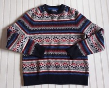 Lands End Adult M 38-40 100 Wool Nordic Fair Isle Crew Neck Pullover Sweater