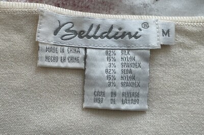 Beldini Womens Blouse Top Shirt Sz M Silk Blend Embroidery Beige Beaded Boho