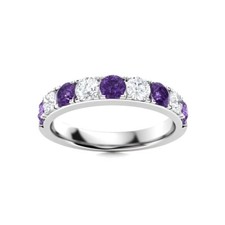 Sterling Silver 925 Amethyst Brilliant-Cut Round 3.00mm Half Eternity Band Ring
