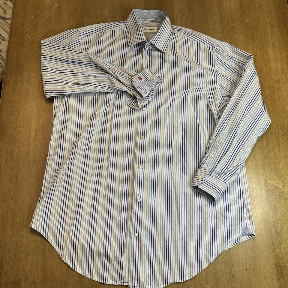 Robert Graham Button-Up Long Sleeve Dress Shirt Striped Size 17.5 36/37 TALL - Image 2 of 4