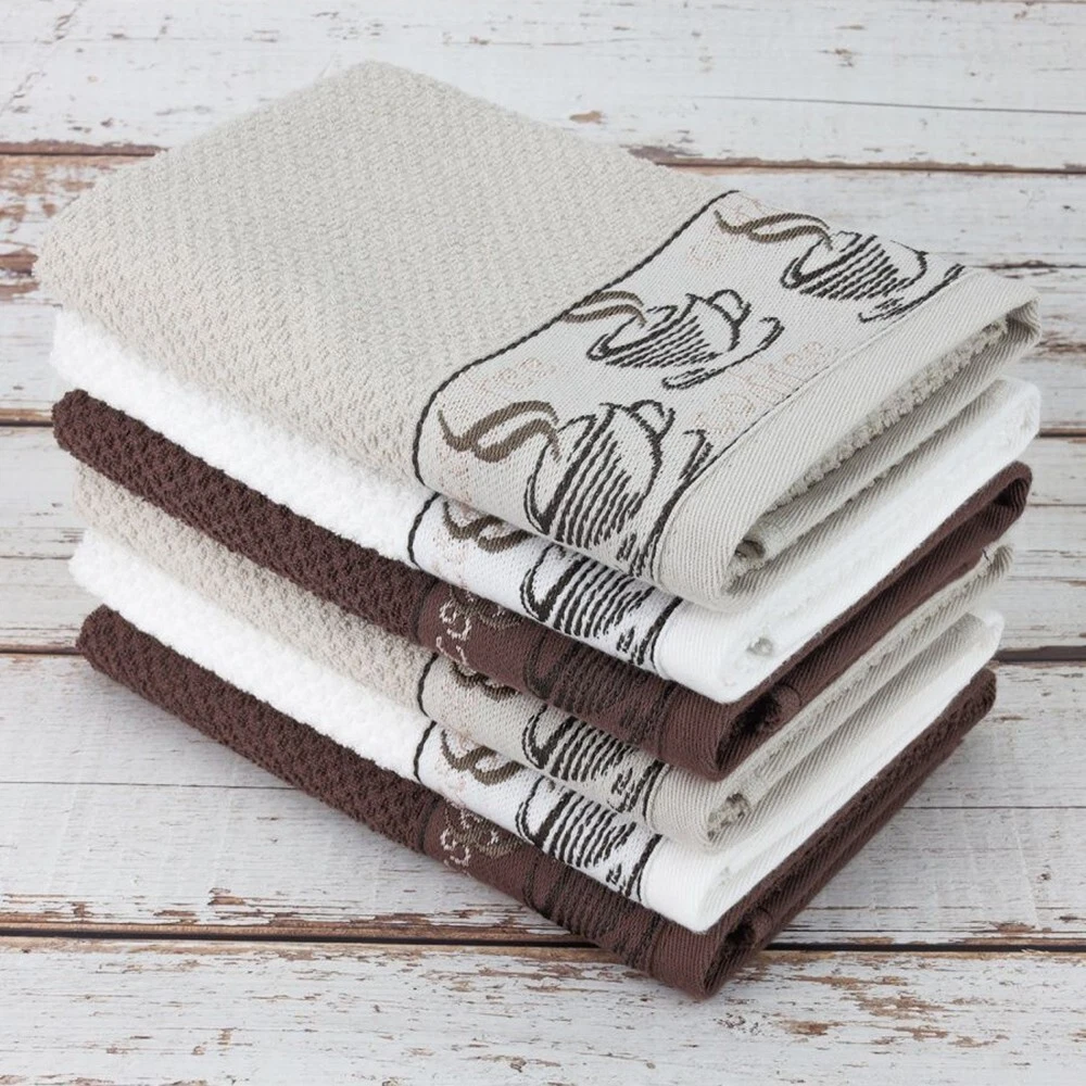 Coffee [SET OF 6] Kitchen Towels DISH TOWELS Dish Cloth ABSORBENT, Brown  Beige