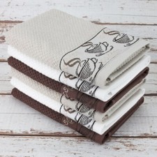 Coffee SET OF 6 Kitchen Towels DISH TOWELS Dish Cloth ABSORBENT, Brown Beige