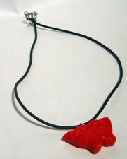 Hand Carved Vintage Genuine Red Cinnabar Butterfly Charm Necklace Pendant Choker
