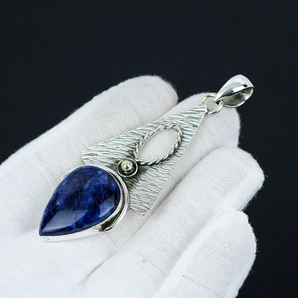 Sodalith Edelstein Anhänger Handgemacht 925 Sterling Silber Anhänger für Sie - Bild 3 von 4