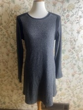 GAP Women Gray Black Colorblock Ribbed Long Sleeve Swing Dress Size Large
