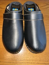 Tomilla Toffel Wood Clogs Womens Size 40 or US 9 Black Leather