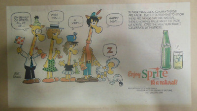 Sprite ad: Funny Mort Walker Giraffe Artwork! 1969 ''New Year'' Size: 7.5 x 15 in