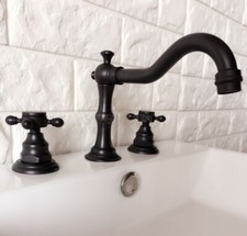 Oil Rubbed Bronze Widespread 3 Holes Bathroom Faucet Ceramic Handle Mixer Tap