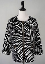 Chicos Travelers Black White Zebra Striped Zip Up Formal Blazer Coat 2 L US 12
