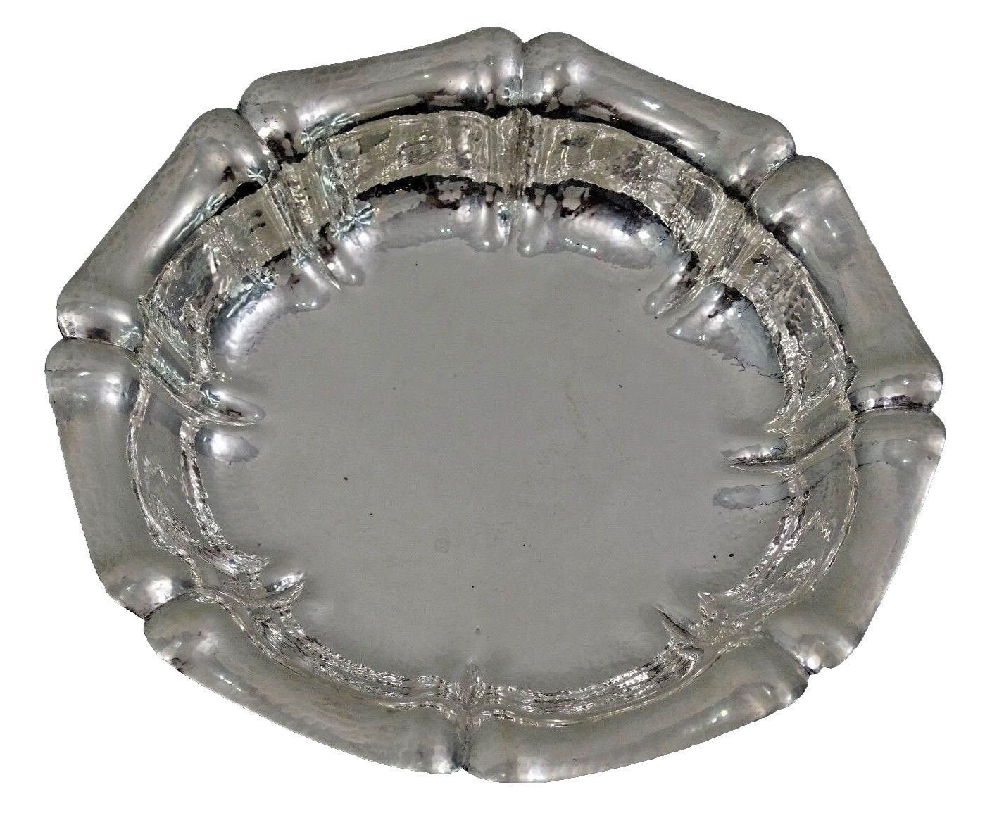 FINE 800 SILVER MODERN FRUIT BOWL HAND WROUGHT / HAMMERED Italy  (not sterling )