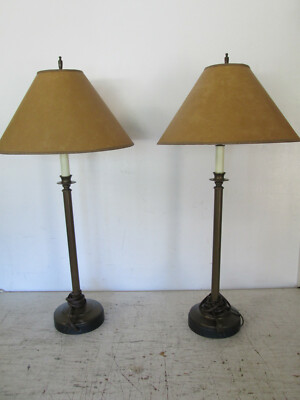 Modern TALL Stick Table Lamps Set of Brushed Bronze Way 32