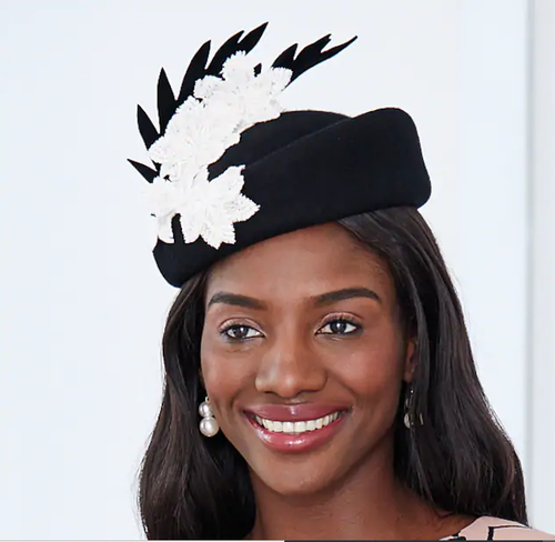Ashro Black Ivory Lace Appliqué Wool 
