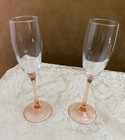 TWO Luminarc Glasses France PINK Rose Stem Champagne Flutes 8 1/2 inch — photo 1