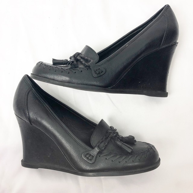 black wedge loafers