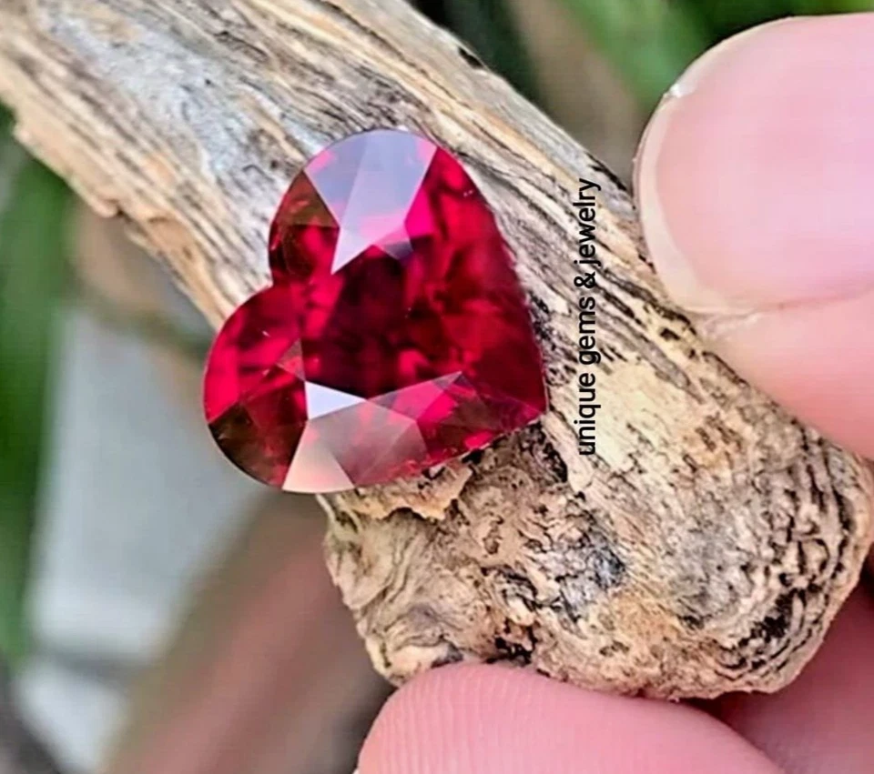 6 Ct Lab Grown Mozambique Dark Red Ruby 8MM Heart Cut Loose Gemstone 2PCS - Image 3 of 4