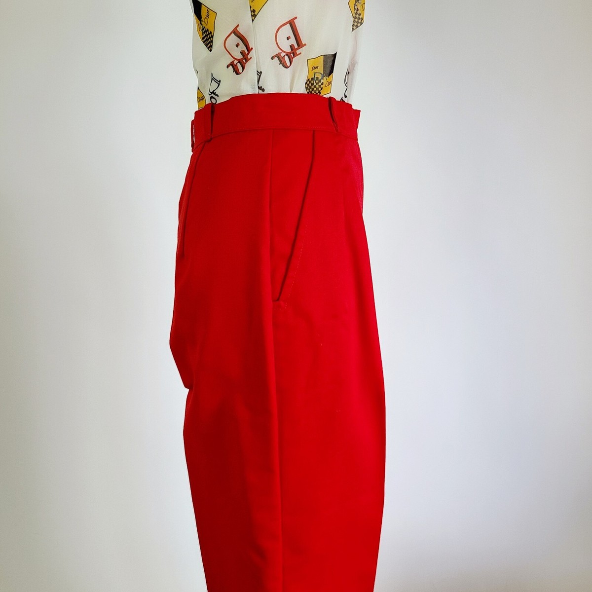 VTG 1980s Red Gabardine Homemade Highwaisted Trousers 24x43 VTG 1980s Red Gabardine Homemade Highwaisted Trousers 24x43