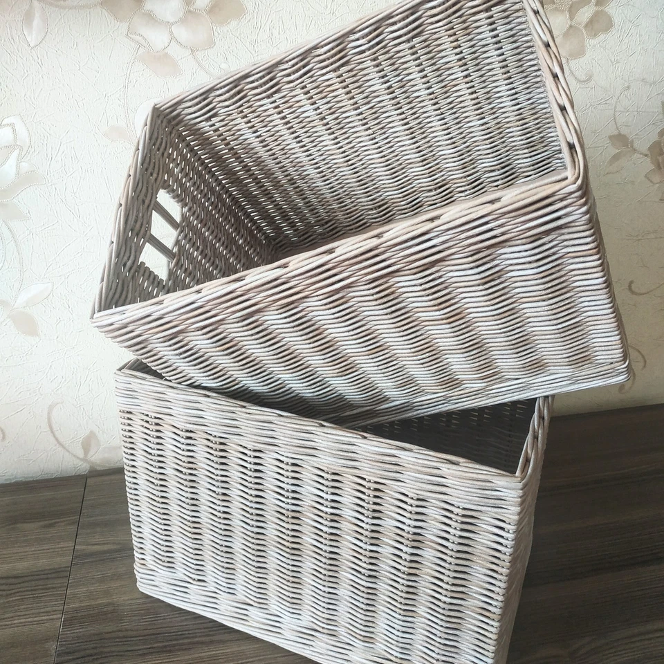 Grey-beige rectangular wicker storage basket, Laundry basket, Shoe basket - Image 4 of 4