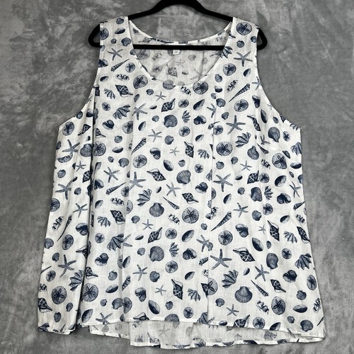 J.Jill Tops Love Linen Plus 3XL Sleeveless SeaShell Printed Blouse Preppy Beach - Picture 1 of 11