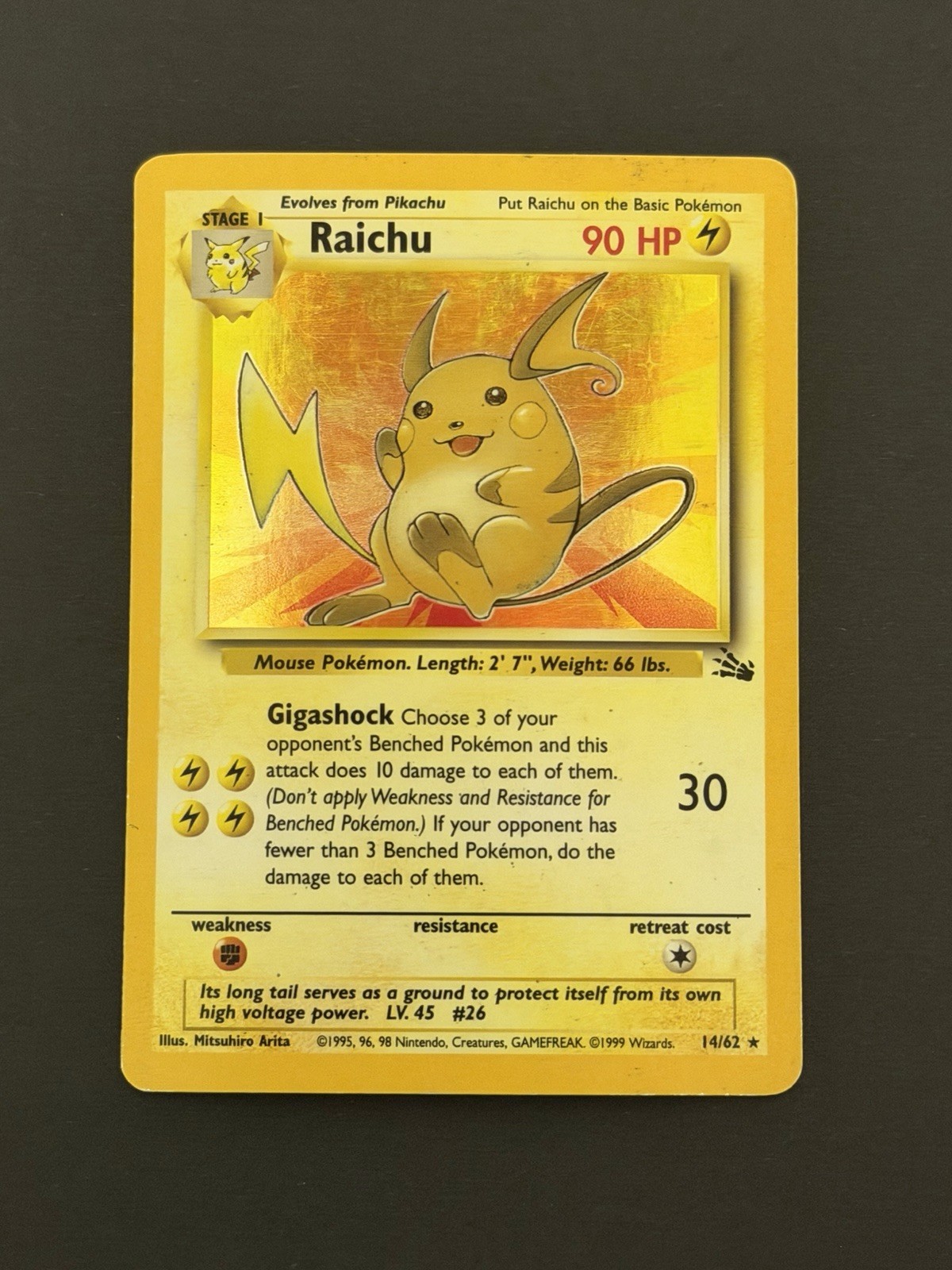 Raichu Fossil Base Set Holo 14/62 Pokemon WOTC TCG  MP