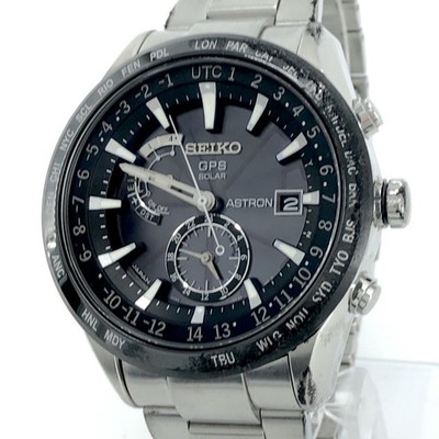 Seiko Astron SBXA021 7X52-0AE0 Solar C.2014 schwarzes Zifferblatt Datum Armba...