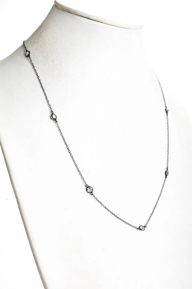 Collar tenis topacio eslabón cadena plata esterlina 925 rarezas blanco 24 pulgadas 3,3 g Foto 3 de 4