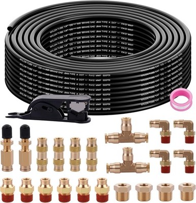 100FT 1/4 Air Hose Brass Fittings Kit 22Pcs 1/4'' OD Quick Push to Connect DOT Br