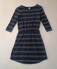 Old Navy Dress Coastal Navy Blue Striped Knit 100% Cotton Fit & Flare P Small
