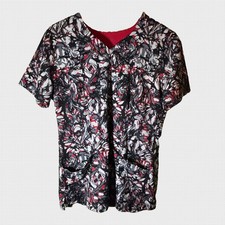 Urbane Live Sweet Women's V-Neck Multicolor Abstract Print Scrub Top Size S