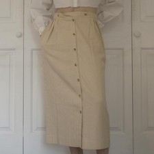 Vintage Christian Dior Separates Linen Front Button Long Skirt in Cream