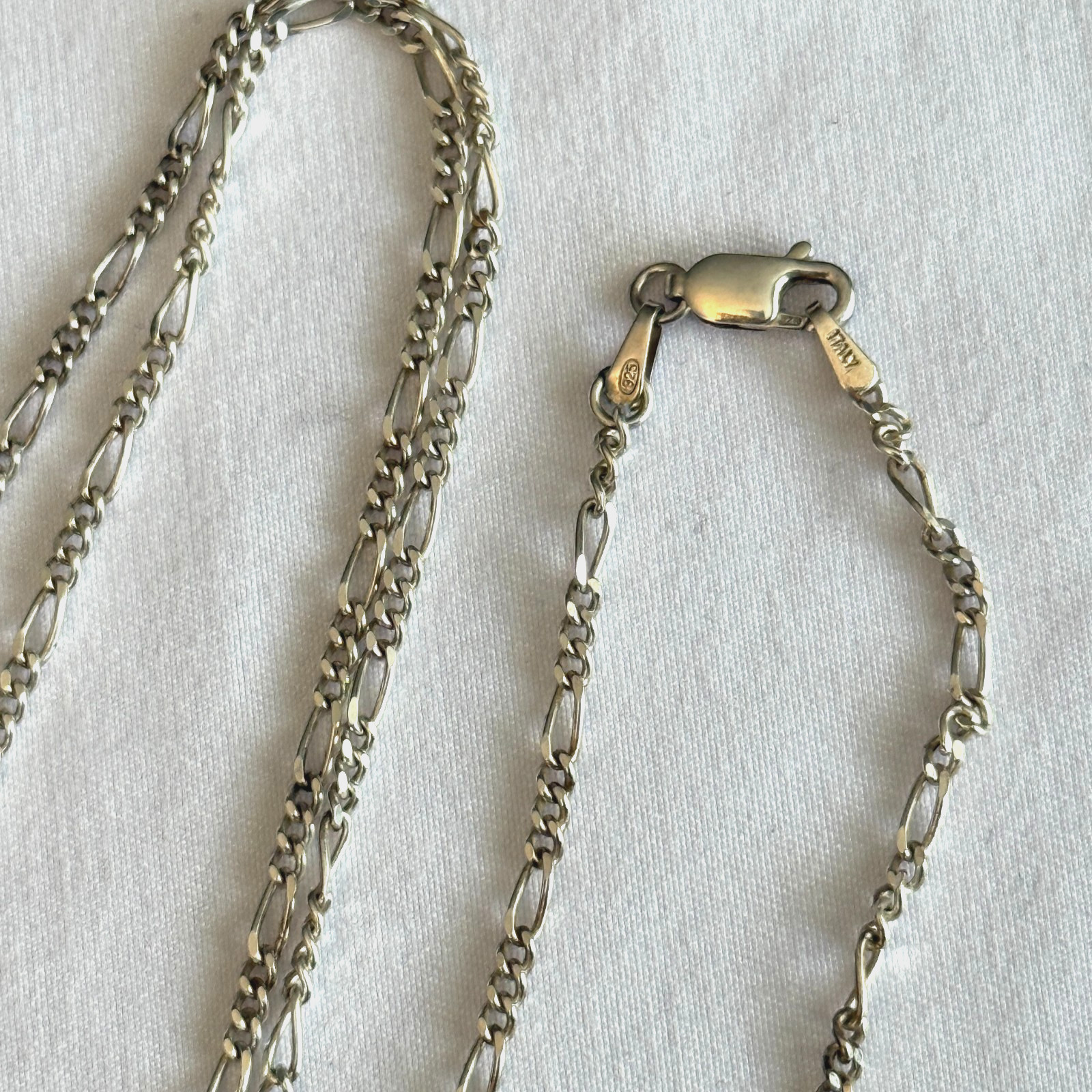 SOLID STERLING SILVER 925 FIGARO CHAIN NECKLACE M… - image 1