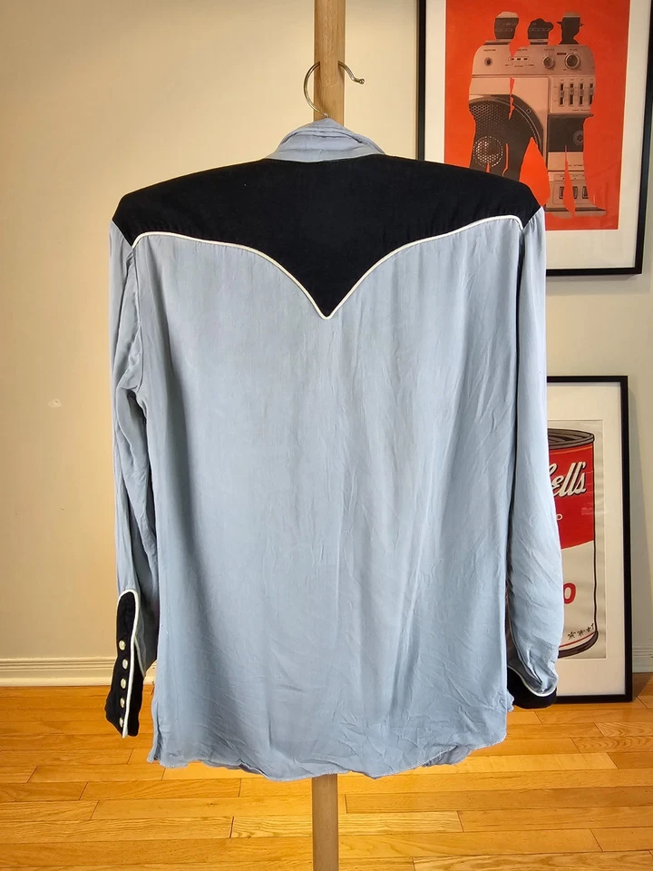 CAMISA VAQUERA WESTERN GABARDINA BAR C VINTAGE 40' 50' H TALLA MEDIANA Foto 2 de 4