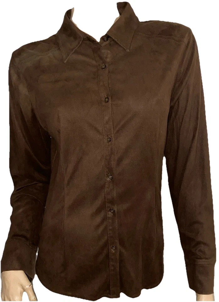 Valerie Stevens casual PL Long sleeve dark brown Ultrasuede front button shirt - Image 4 of 4