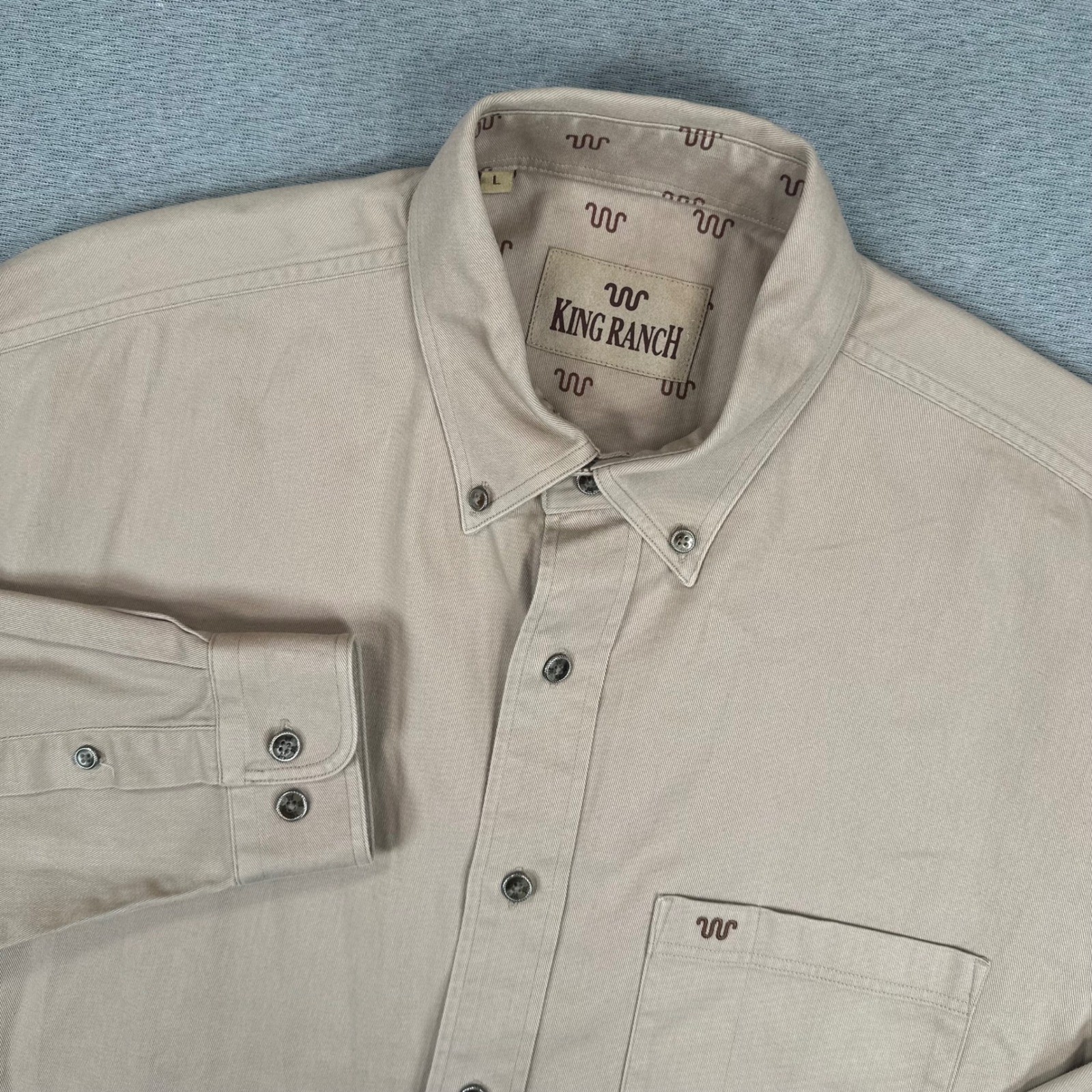 King Ranch Shirt Mens L Brown Solid Cotton Twill Long Sleeve Button Down