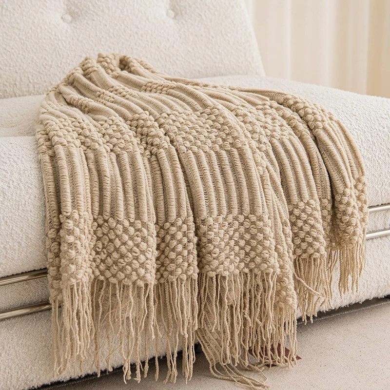 Knitted Throw Blanket with Tassels Soft Cozy Warm Bed Sofa Couch Cover Gift - Image 2 of 4