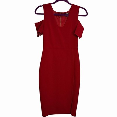 Express Cold Shoulder Sheath Bodycon Dress Women's 2 Red Knee Length Career Zip