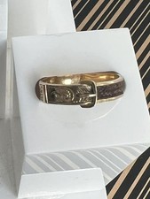 Antique 9ct Gold Buckle Mourning Ring hallmark 1945 H&S Plaited Hairwork Size N