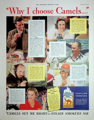 Original 1937 Vintage Camel Ad: Ft. Steady Smokers say ''Camels set me Right''
