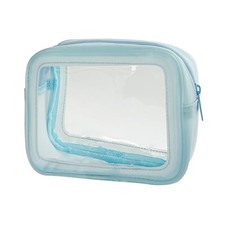 Blue PVC Cosmetic Bag - Waterproof Clear Makeup Pouch with Zipper, Blue-S