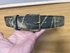 Camo Work Belt Mens 34 Green Cotton Twill Leather Brass Buckle Made In USA