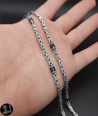 Sterlingsilber 925 Königsketten Königsarmband 3 mm Glasstein Blau Halskette NEU
