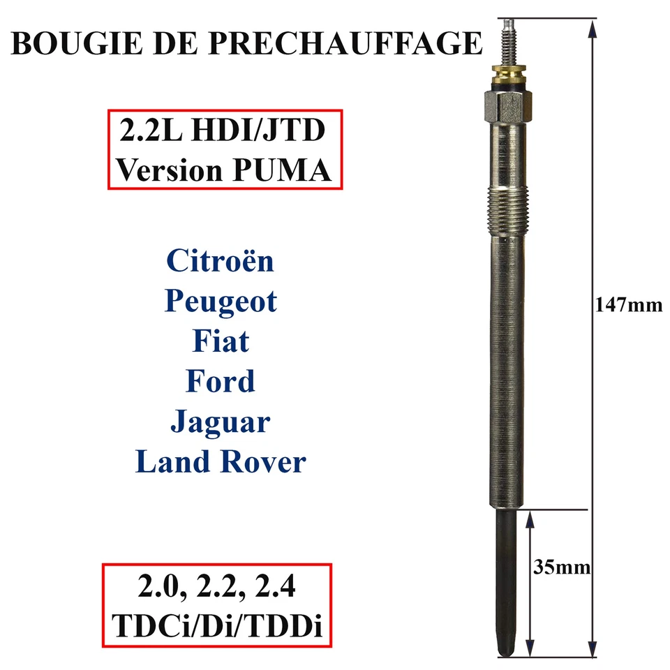 Bougie de préchauffage pour Galaxy Mondeo Transit 2.0 2.2 2.4 TDCi TDDi - Photo 2/3
