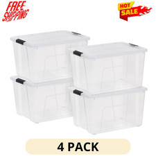 4 Pack IRIS 60Qt Storage Bins Stackable Plastic Containers Lids Organizer