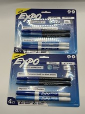 -NEW- Expo 4ct Fine Mixed 2 Dry / 2 Wet Erase Marker Assorted Blue Set Of 2
